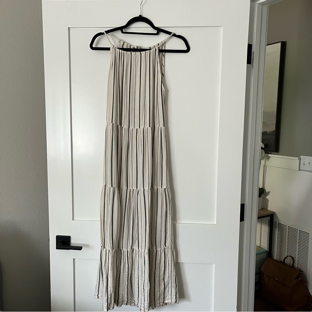 Old Navy Cream and Black Striped Maxi Dress